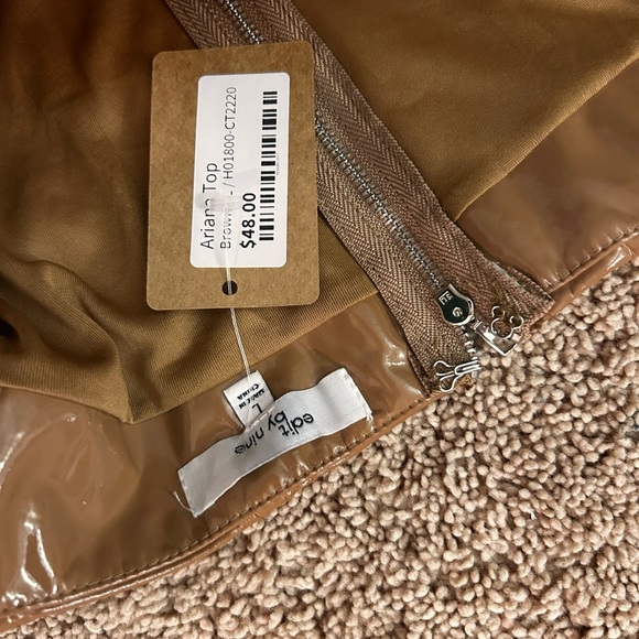 Caramel Brown Patent Leather Crop Top size large nwt - Picture 3 of 7